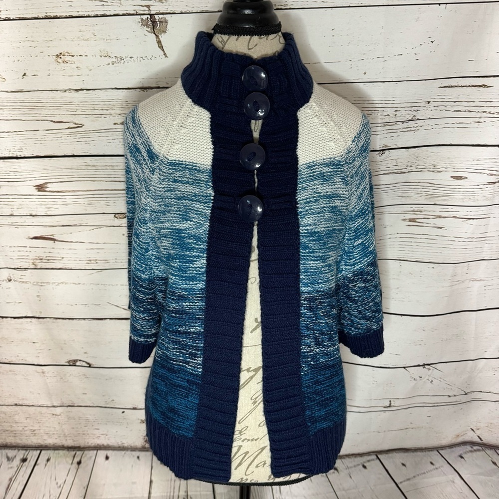 Allison Brittney Poncho Style Cardigan Blue Medium